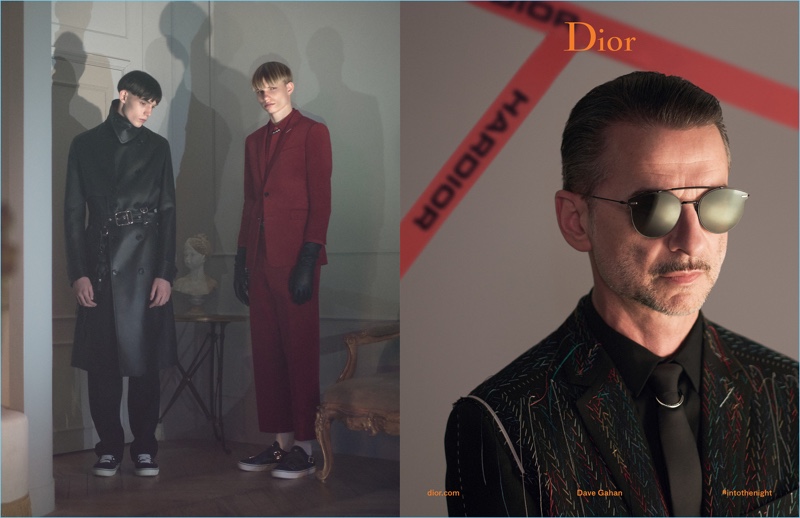 Dave Gahan rocks sunglasses for Dior Homme's fall-winter 2017 campaign. Meanwhile, models Dylan Roques and Christophe T Kint don suiting.
