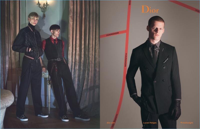 Models Dylan Roques and Christophe T Kint star in Dior Homme's fall-winter 2017 campaign, alongside actor Lucas Hedges.