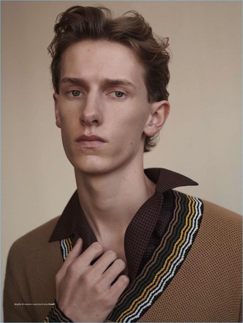 Emil Andersen appears in a fashion editorial for L'Officiel Hommes Italia.