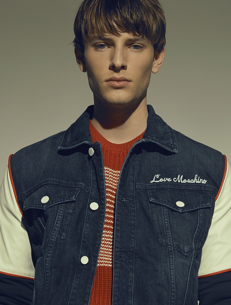 Thomas wears jacket Love Moschino and sweater Lacoste.