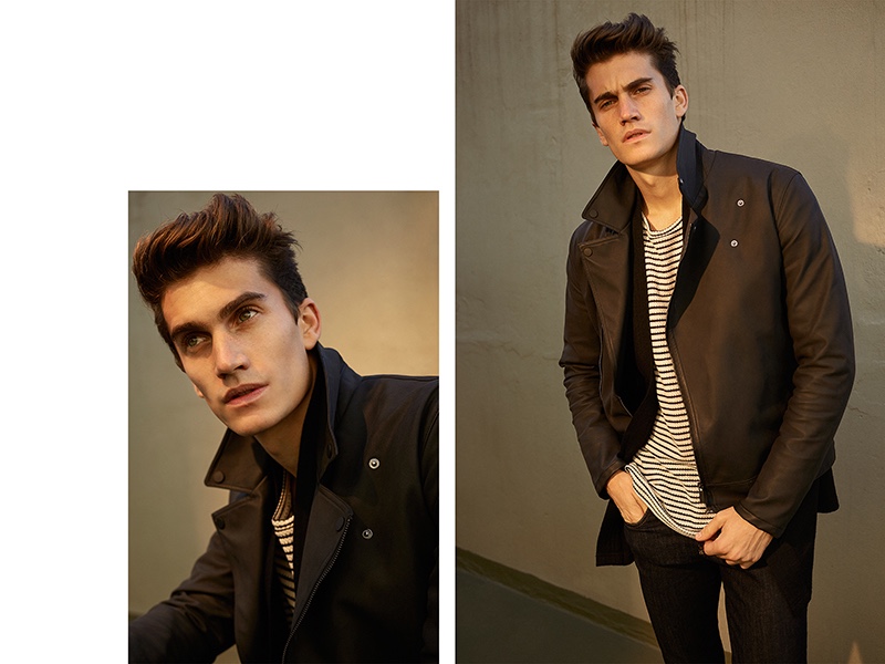Tomas wears sweater H&M, biker jacket Galerias Lafayette, jacket and jeans stylist's own.