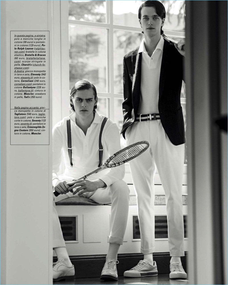 Models Mats Van Snippenberg and Reuben Ramacher star in a tennis-themed editorial for Gentleman Italia.