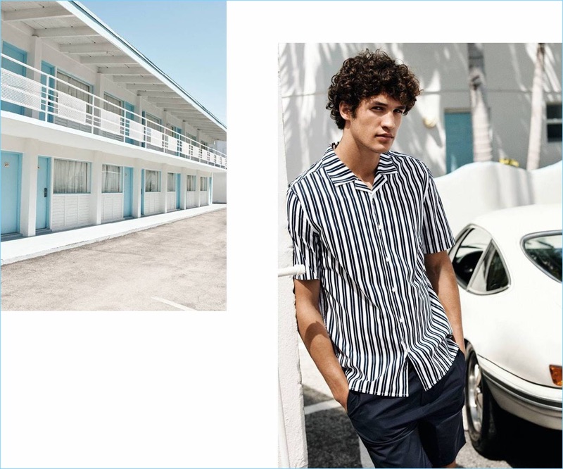 A vision in stripes, Francisco Henriques wears a H&M resort shirt $24.99 and knee-length shorts $29.99.