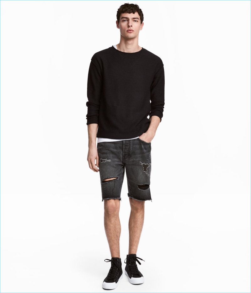 Take a stab at grunge style with H&M's black ripped denim shorts $24.99.