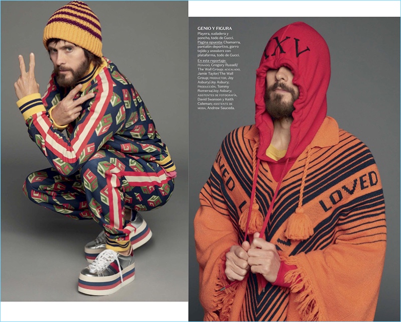 Starring in a new photo shoot for Vogue Hombre, Jared Leto wears Gucci.