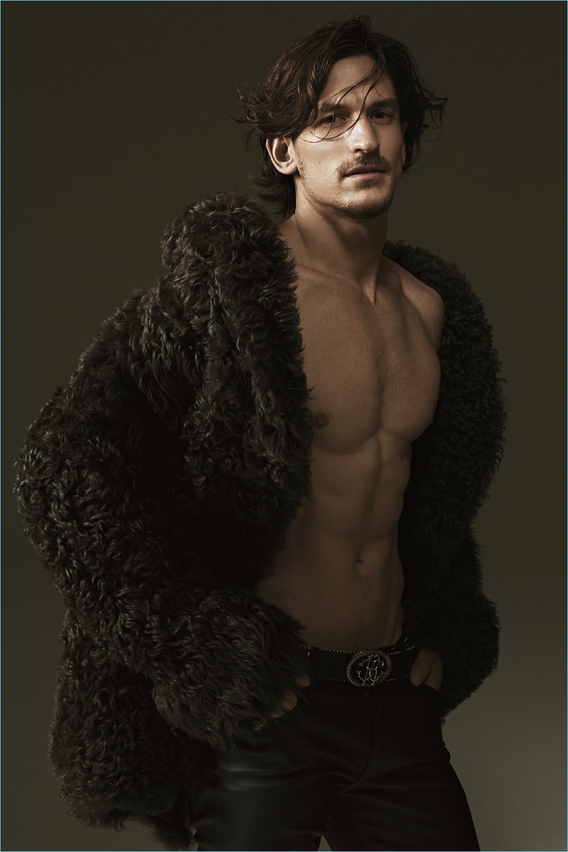 Jack Waterlot photographs Jarrod Scott for Roberto Cavalli's fall-winter 2017 men's campaign.