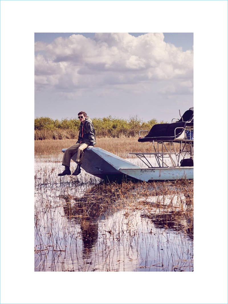 GIVENCHY jacket £2,600 and trousers from a selection; OLIVER PEOPLES sunglasses £263; FALKE socks £13; DRIES VAN NOTEN boots £800