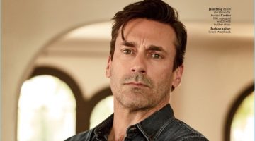 Jon Hamm Poses for InStyle, Talks Single Life Jon Hamm wears a Jean Shop denim shirt with a Cartier watch.