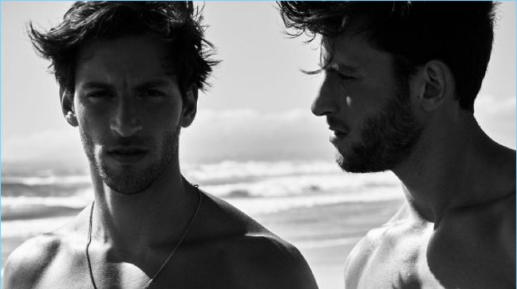 Brothers Jonathan and Kevin Sampaio take to the beach for an editorial in Cristina magazine.