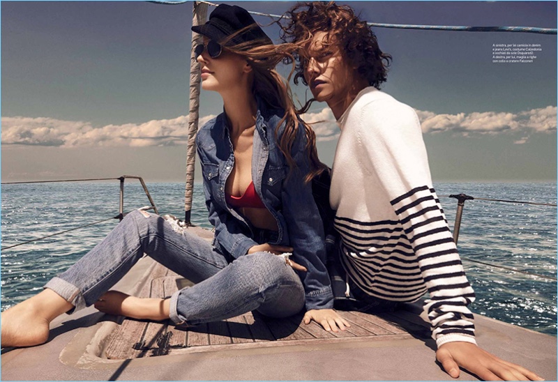 Leo Bruno and Vanessa Chromik star in a nautical themed editorial for Men's Health Italia.