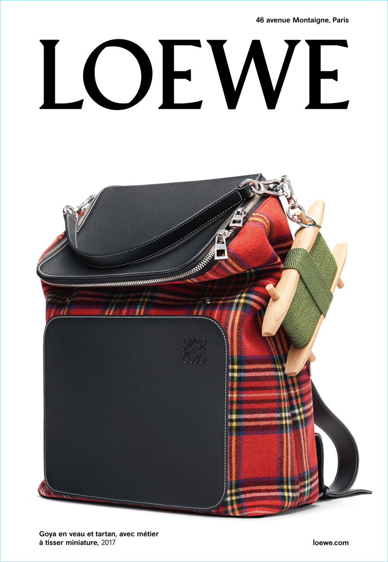 Loewe puts the spotlight on its Goya plaid backpack for its spring-summer 2018 campaign.