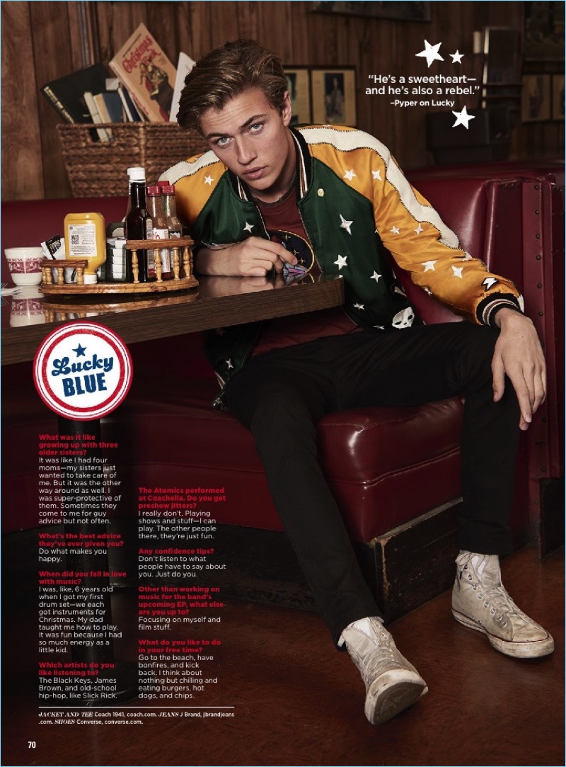 American model Lucky Blue Smith channels retro style in a picture for Seventeen magazine.