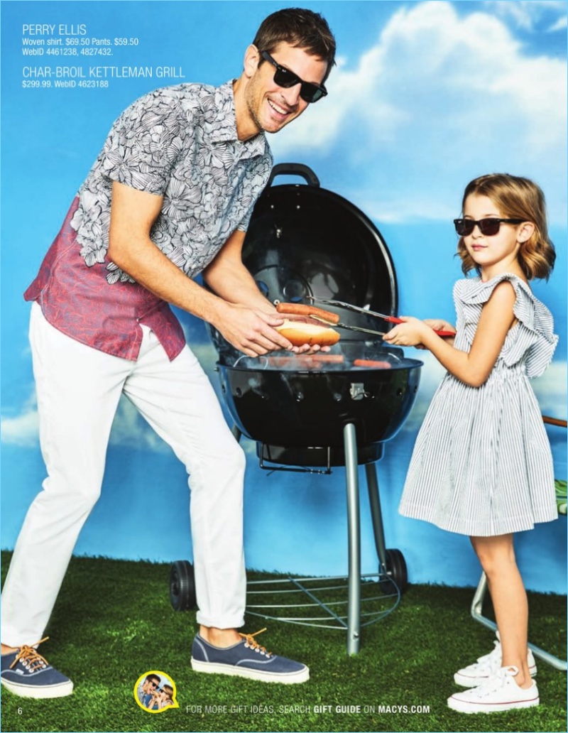 Kelly Rippy is ready to barbecue in a patterned Perry Ellis shirt and pants $34.99.