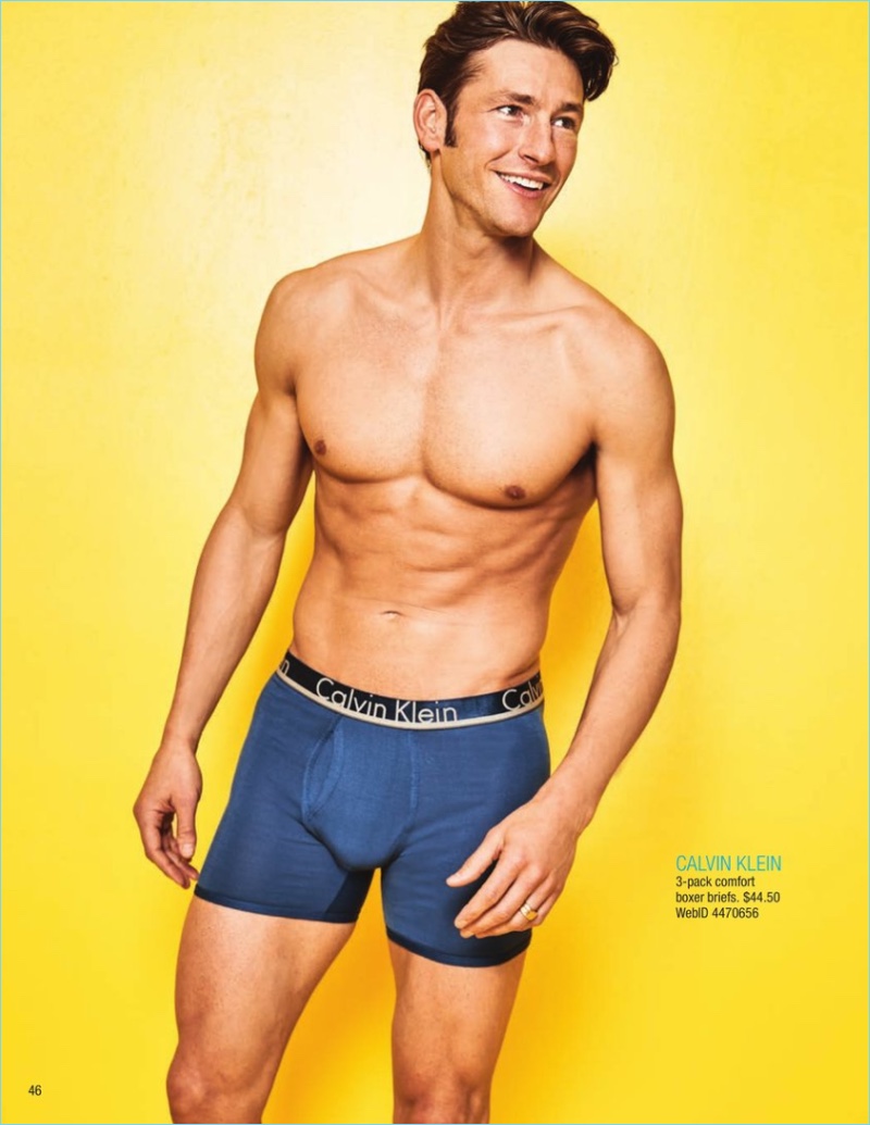 American model Parker Gregory wears Calvin Klein boxer briefs.