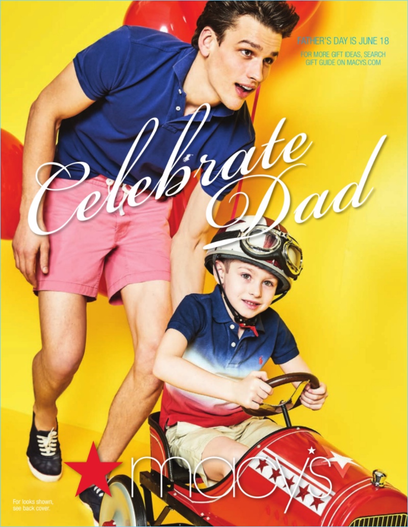 Covering Macy’s Father’s Day catalogue, Simon Nessman wears a POLO Ralph Lauren polo $59.99 and drawstring shorts.