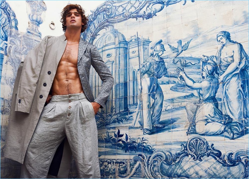 Marlon Teixeira wears a Giorgio Armani look for the pages of Made in Brazil.