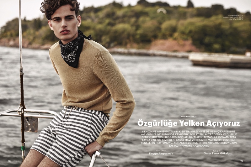 Milos embraces nautical style for a fashion editorial from Esquire Turkey.