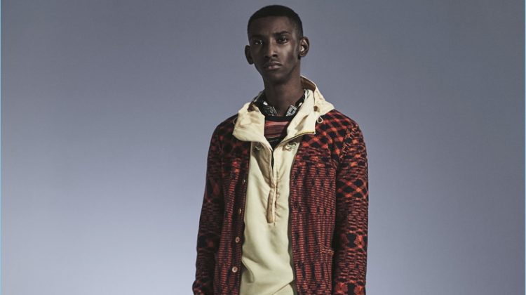 Myles Dominique models a look from Missoni's pre-spring 2018 men's collection.
