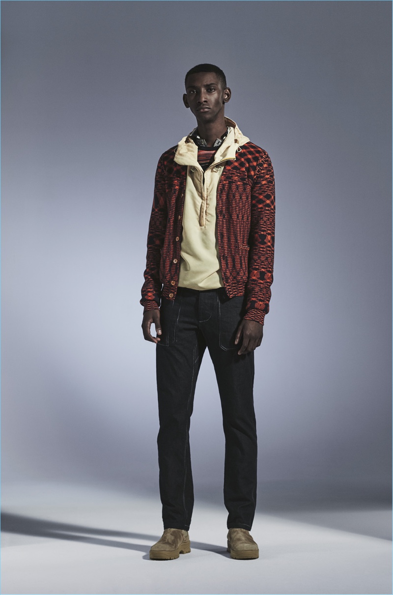 Myles Dominique models a look from Missoni's pre-spring 2018 men's collection.