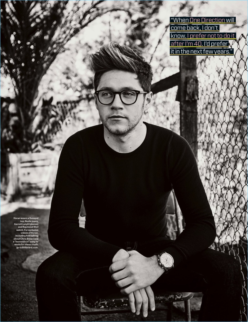 Sporting Garrett Leight glasses, Niall Horan also wears a Sunspel top and Nudie Jeans denim.
