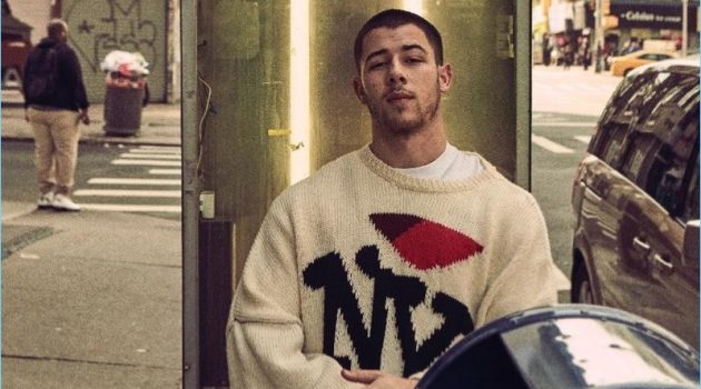Nick Jonas Covers HERO, Rocks Sporty Fall Fashions Venturing outdoors, Nick Jonas wears a Raf Simons NY sweater.