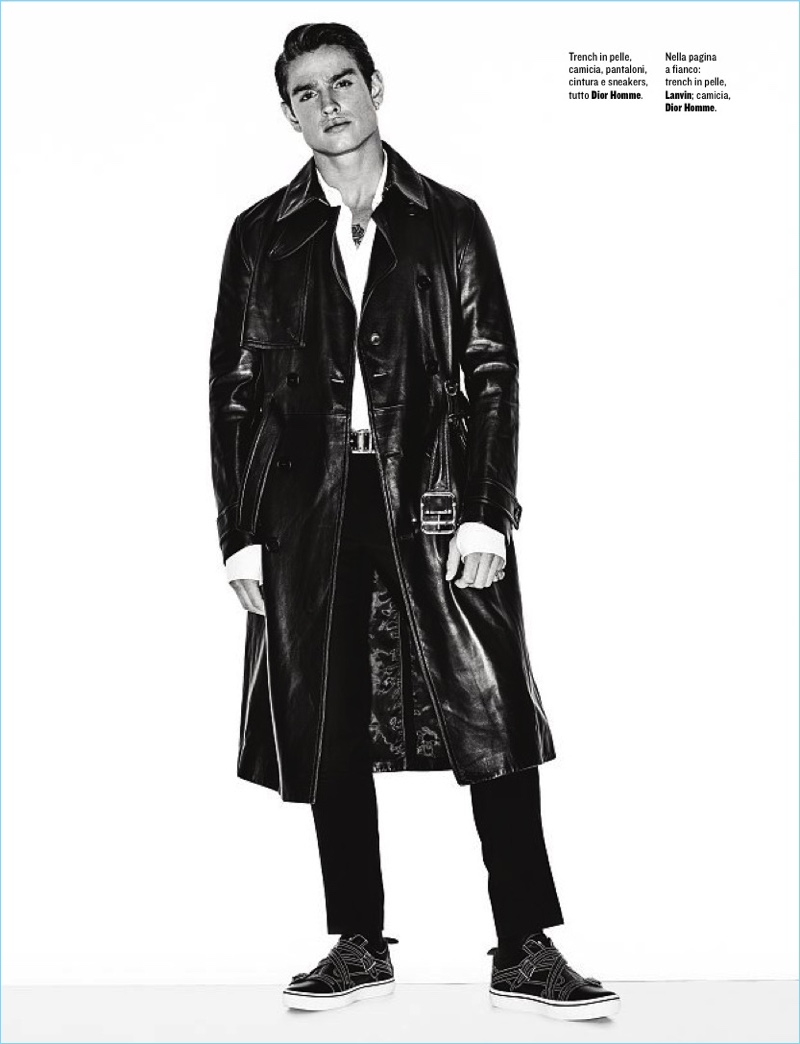 British model Patrick O'Donnell sports leather fashions for the most recent issue of Style magazine.