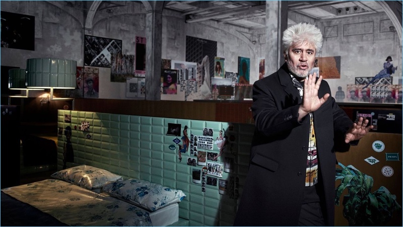 Willy Vanderperre photographs Pedro Almodóvar for Prada's fall-winter 2017 campaign.