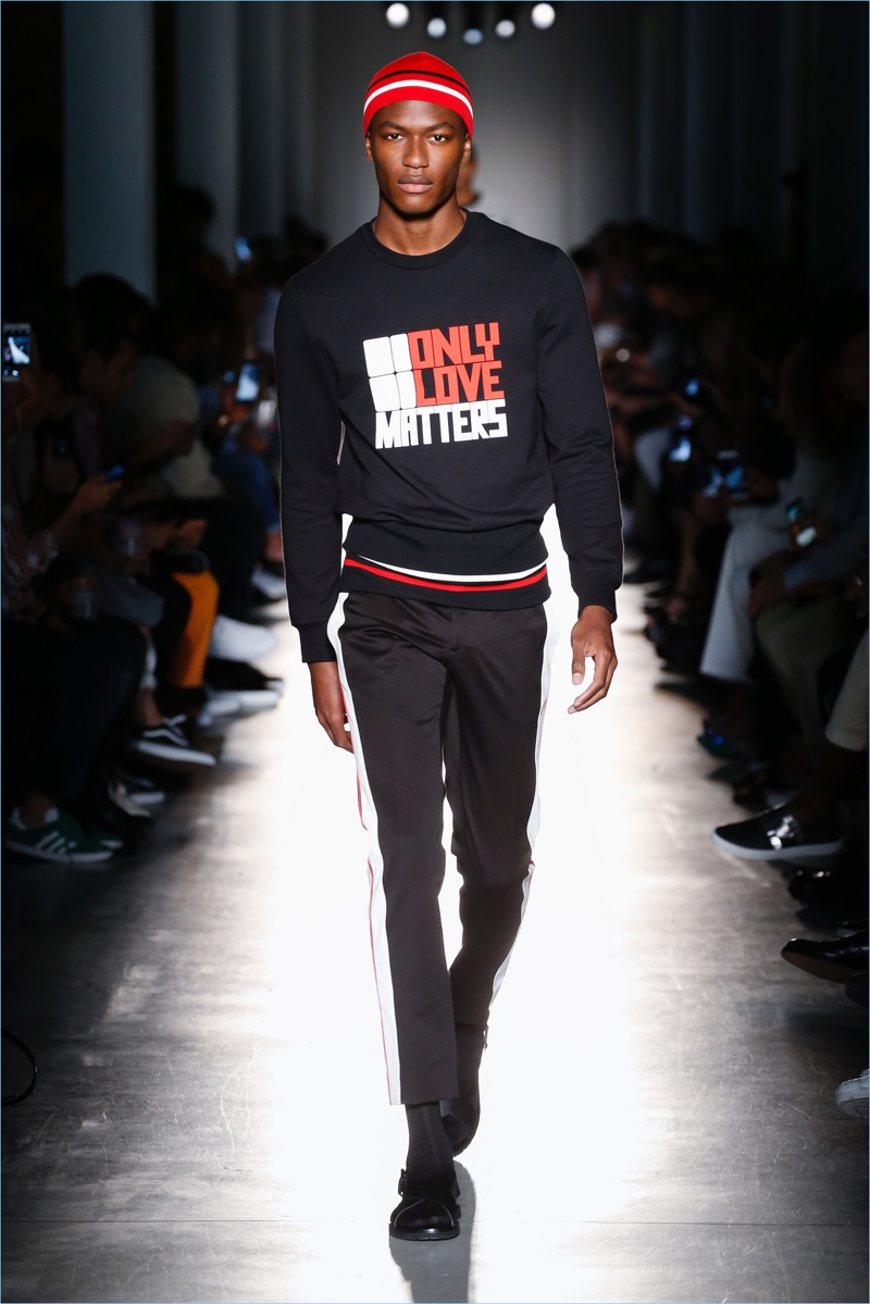 Hamid Onifade takes to the catwalk for Port 1961's spring-summer 2018 runway show.