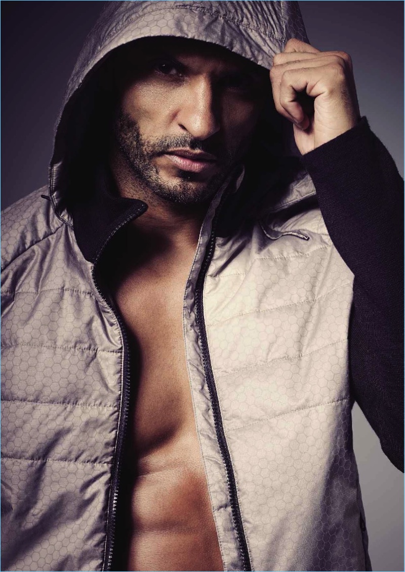 Actor Ricky Whittle wears a hoodie by Porsche Design.