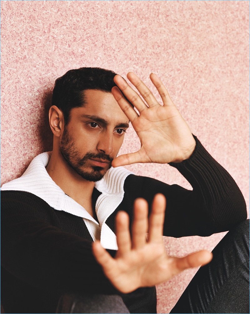 Posing for the pages of W magazine, The Night Of actor Riz Ahmed wears a Bottega Veneta sweater with Jeffrey Rüdes pants.