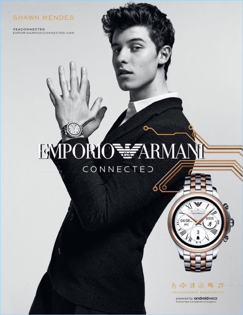 A sleek vision, Shawn Mendes appears in Emporio Armani's connected campaign.