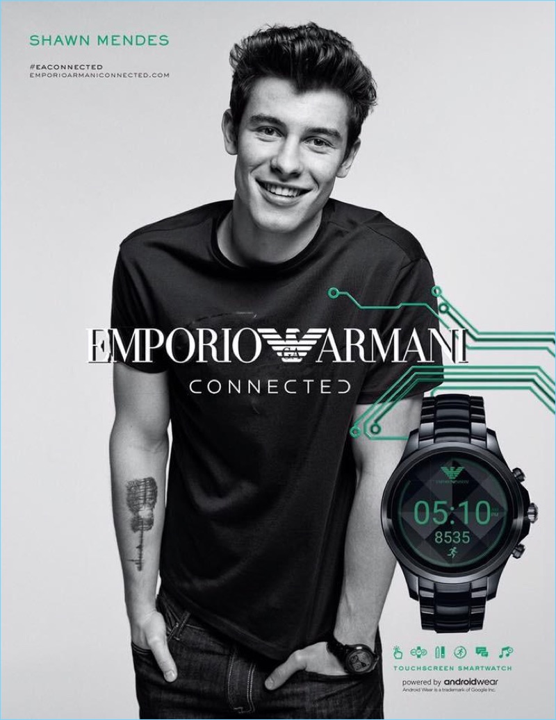 All smiles, Shawn Mendes stars in Emporio Armani's Connected campaign.