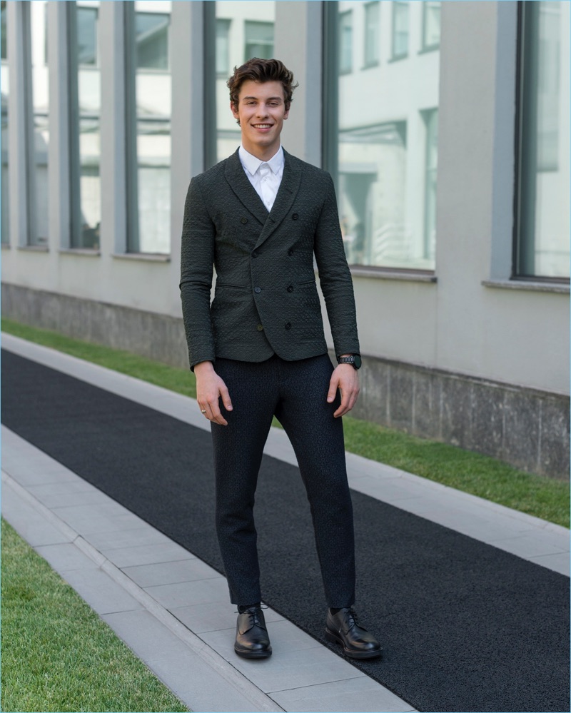 Shawn Mendes suits up in Emporio Armani.