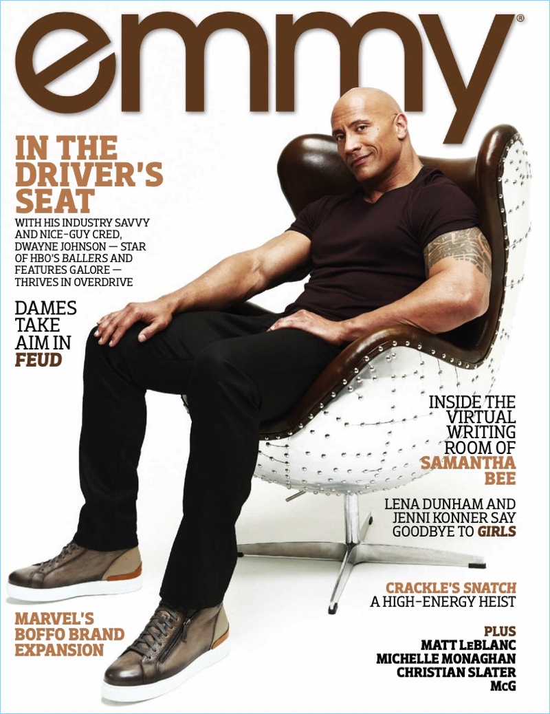 Dwayne 'The Rock' Johnson covers the most recent issue of Emmy magazine.