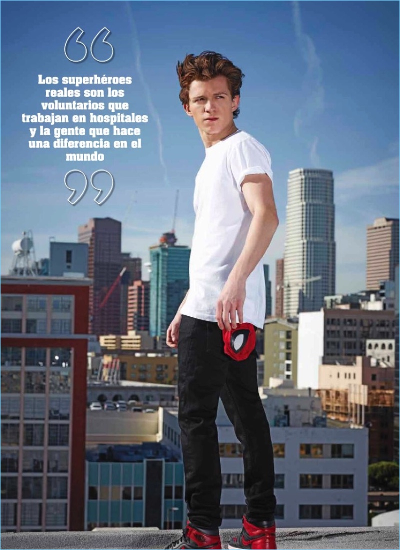 Taking to a rooftop, Tom Holland appears in a new photo shoot for Seventeen México.