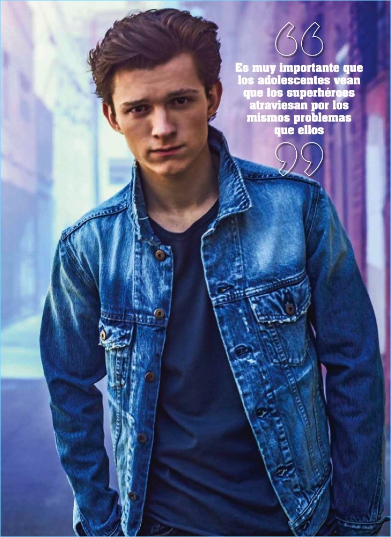 Sporting a denim jacket, Tom Holland graces the pages of Seventeen México.