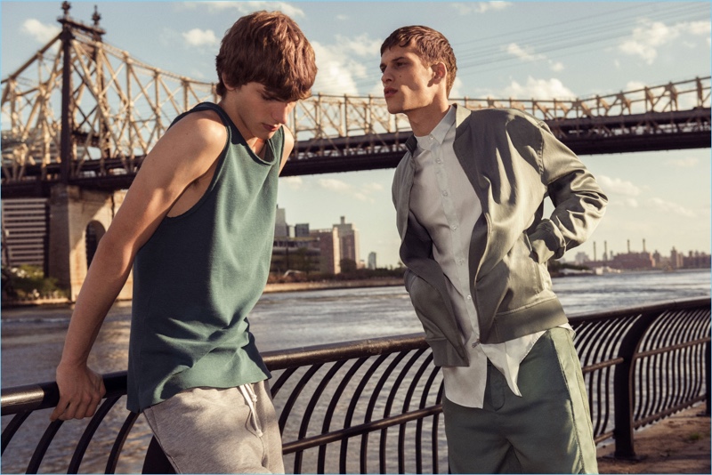 Models Erik van Gils and David Trulik sport fashions from Zara Man's sustainable collection.