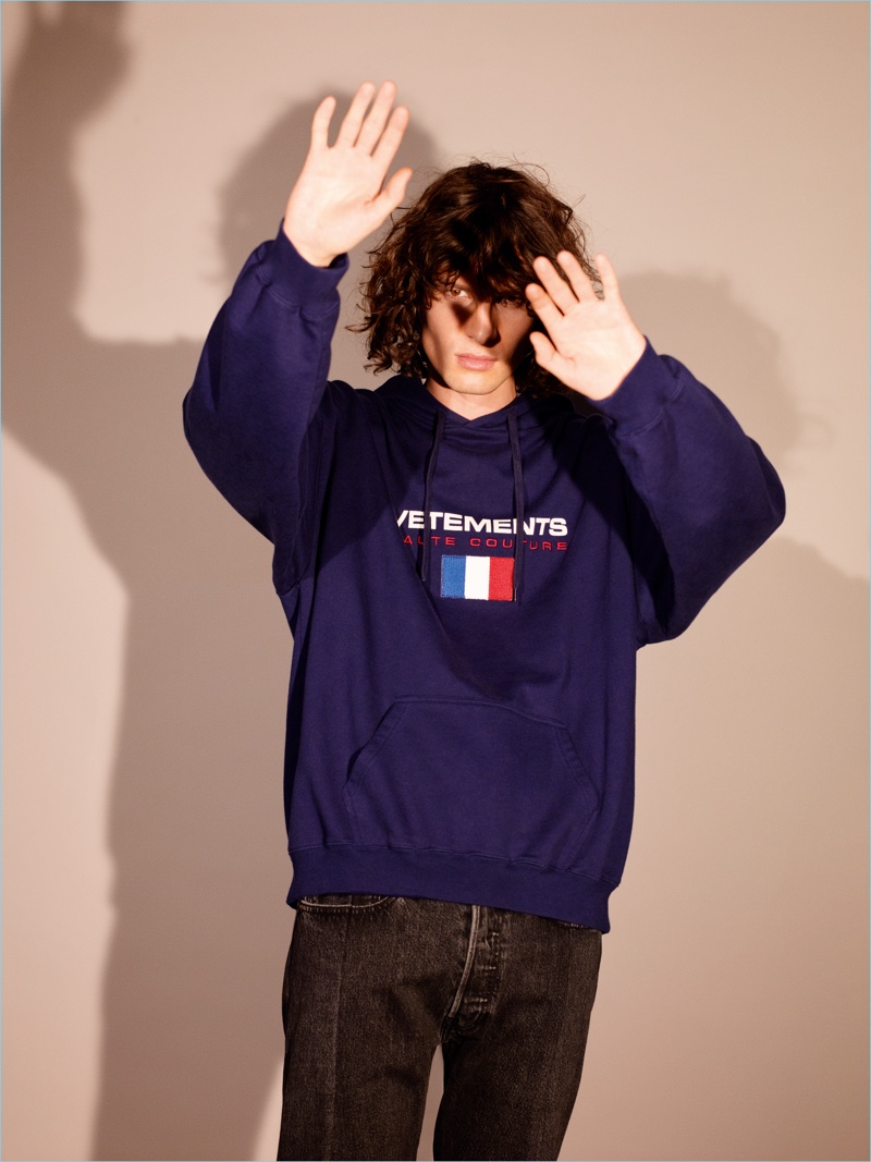 Front and center, Ákos Sógor rocks casual pieces from Vetements.