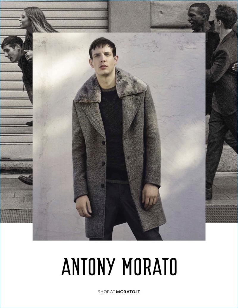 Front and center, Aaron Vernon appears in Antony Morato's fall-winter 2017 campaign.