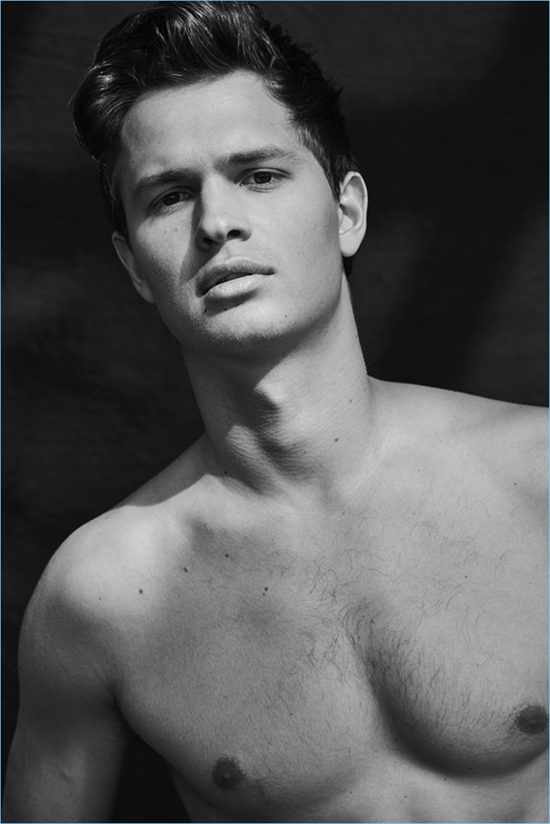Posing shirtless, Ansel Elgort appears in a photo shoot for Wonderland magazine.