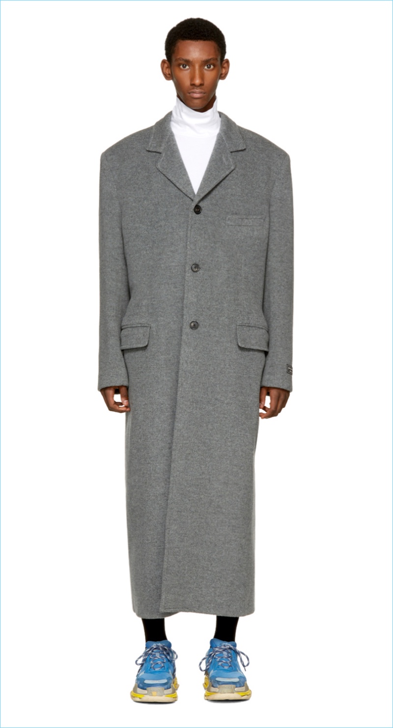 Balenciaga Grey Wool Long Coat