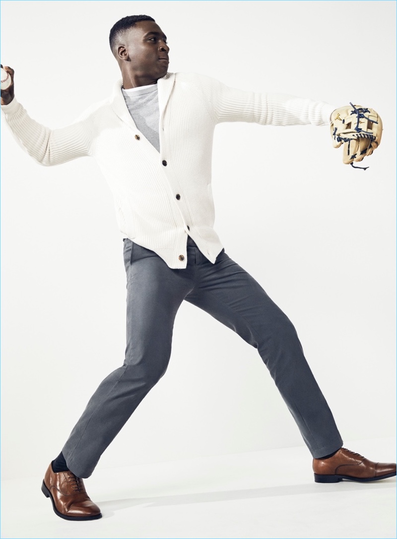 Didi Gregorius showcases the flexibility of Banana Republic's Rapid Movement chinos.