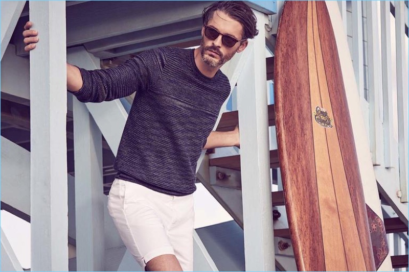 MISSONI sweater £440; ORLEBAR BROWN shorts £145; OLIVER PEOPLES sunglasses £206