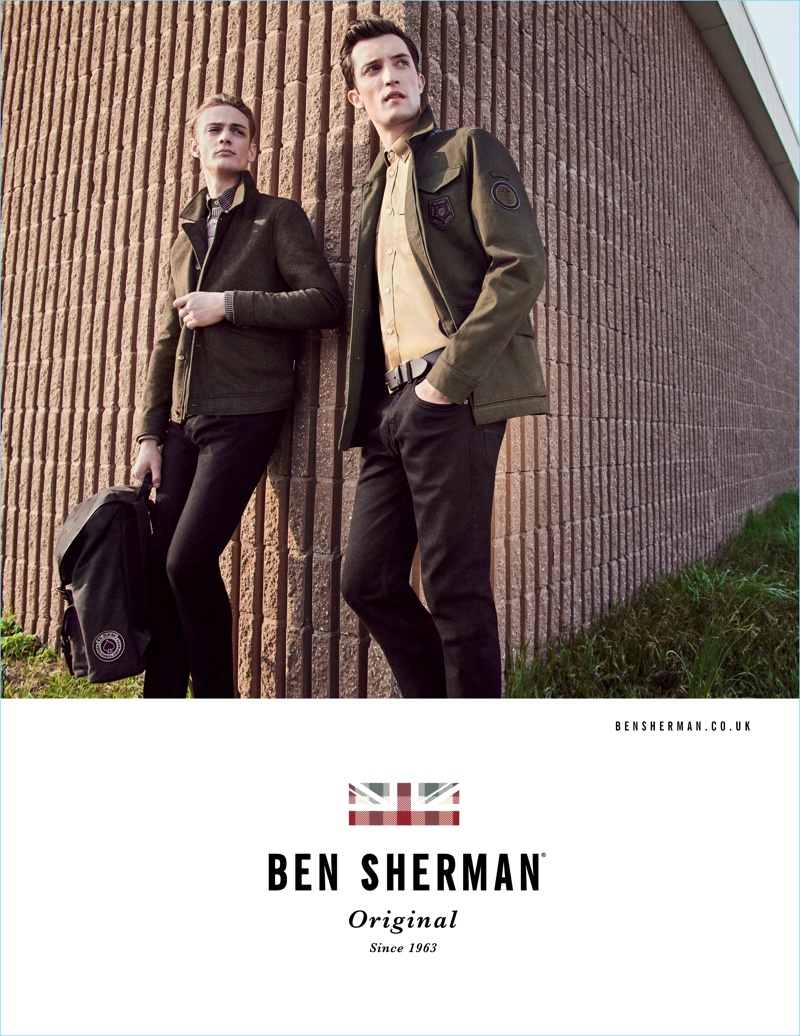 Embracing military style, Charlie James and Max Von Isser star in Ben Sherman's fall-winter 2017 campaign.