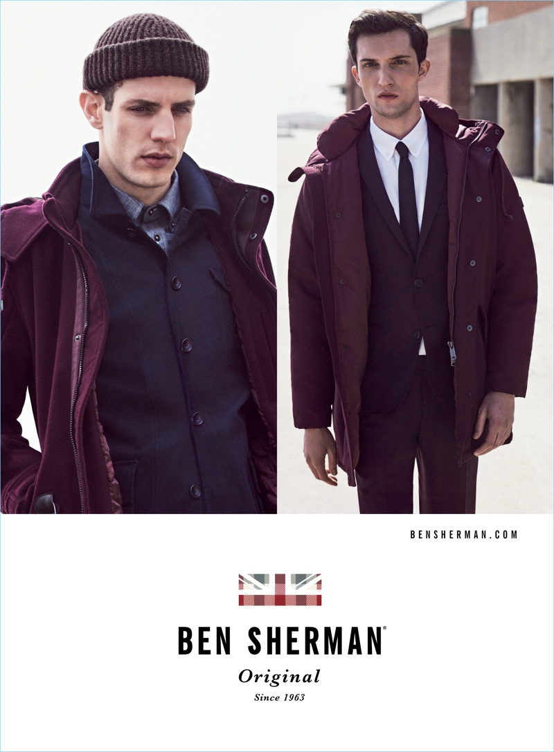 Aaron Vernon and Max Von Isser don navy and burgundy fashions for Ben Sherman's fall-winter 2017 campaign. » Ben Sherman Channels 'Spirit of the Mod' for Fall '17 Campaign Aaron Vernon and Max Von Isser don navy and burgundy fashions for Ben Sherman's fall-winter 2017 campaign.