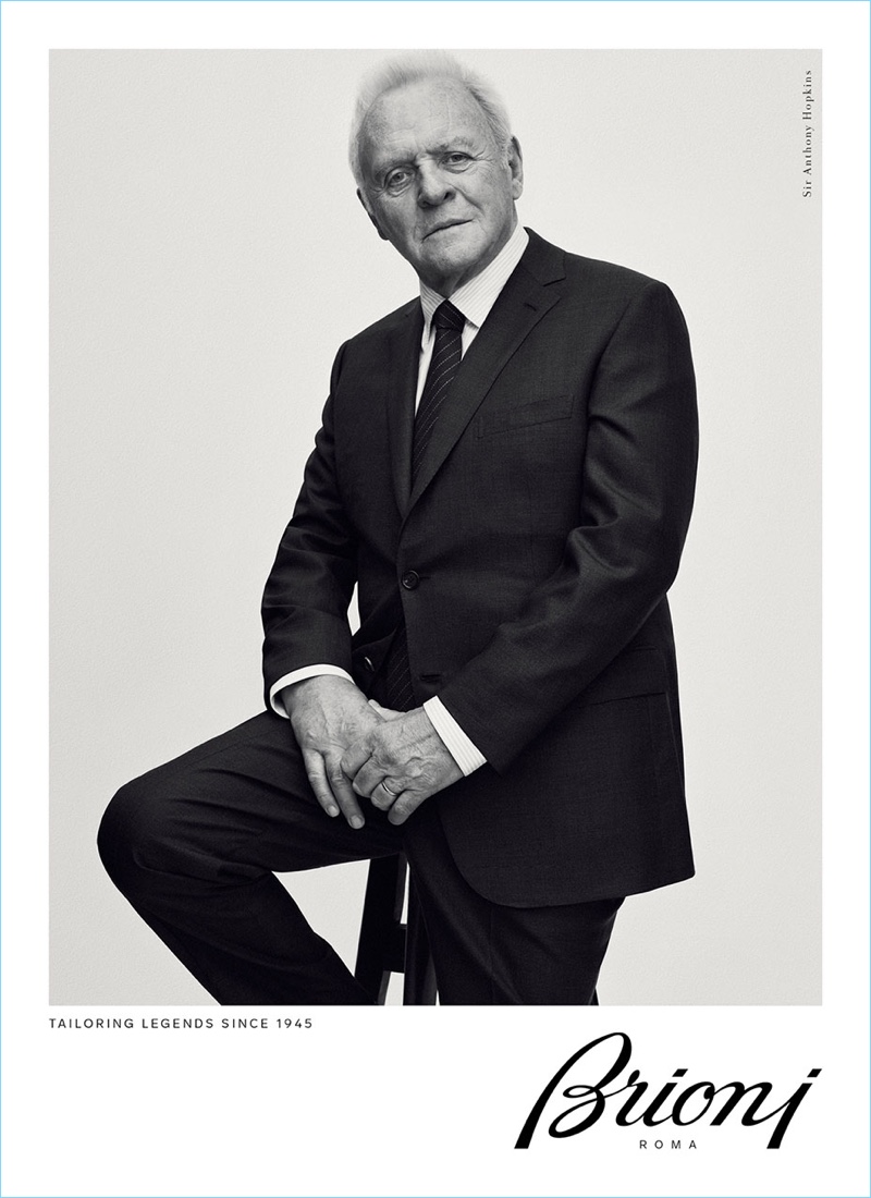 Gregory Harris photographs Sir Anthony Hopkins for Brioni's fall-winter 2017 campaign.