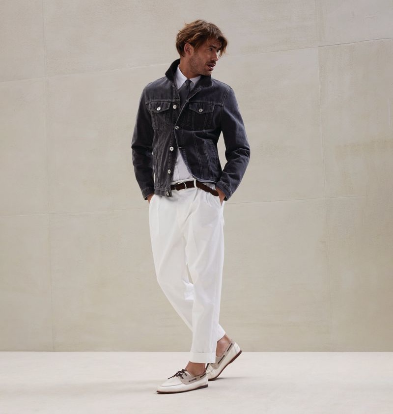 Brunello Cucinelli Denim Jacket with Trousers Harrods Jacey Elthalion Model » 13 Denim Jacket Outfits for Men to Master the Classic Style Brunello Cucinelli Denim Jacket with Trousers Harrods Jacey Elthalion Model