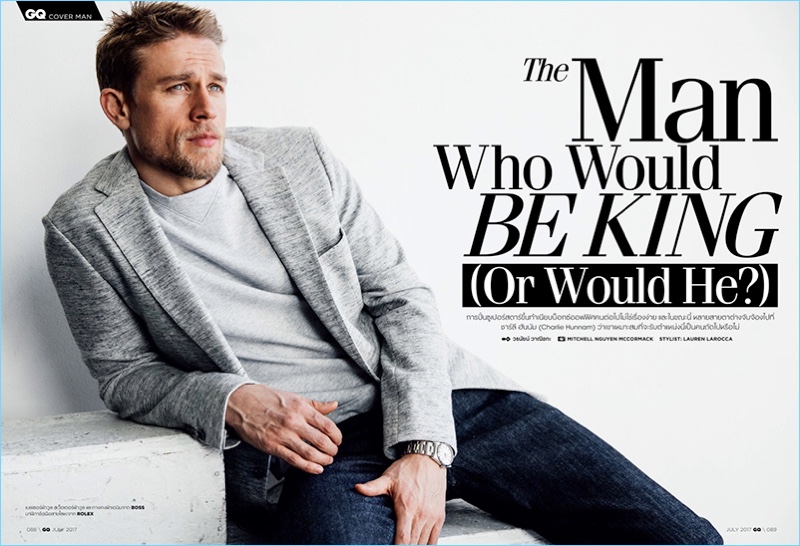 Mitchell Nguyen McCormack photographs Charlie Hunnam for GQ Thailand. The actor sports a look by BOSS.