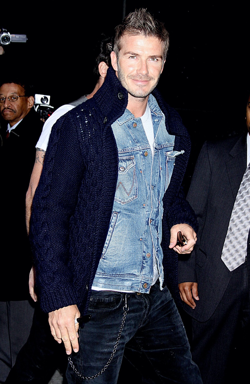 David Beckham Denim Jacket Cardigan Sweater Style