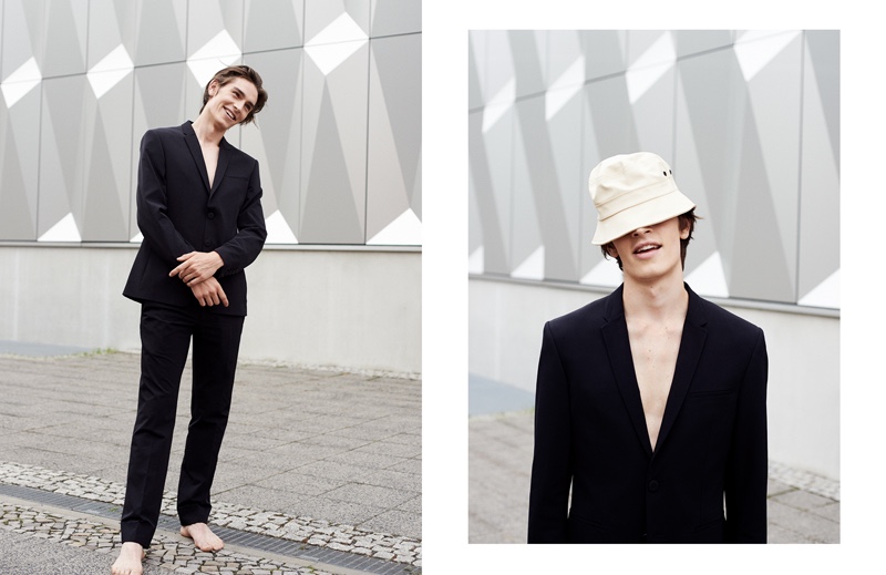 Left: Leon wears suit Porsche Design. Right: Leon wears hat Stutterheim